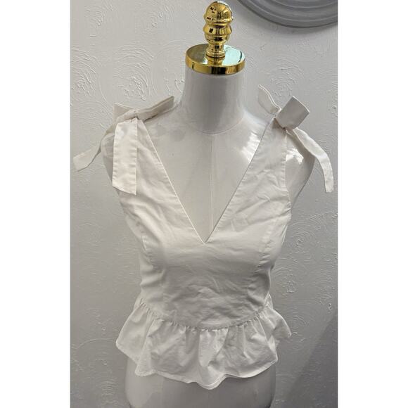 Express Tops - Express White Peplum Top With Bow Accents Size XS Coquette